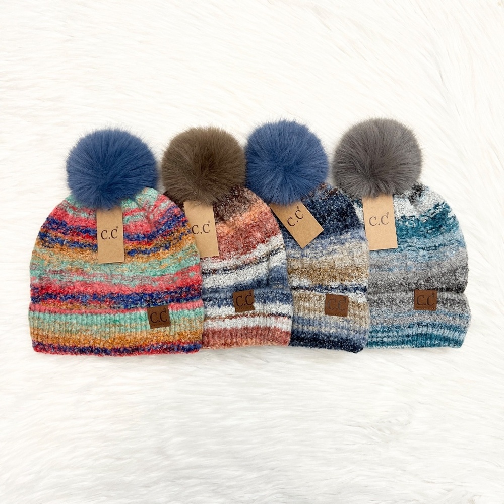C.C Space Dye Mix Pom Beanie for Adults, Winter Hats, Premium Hat, Warm Hat